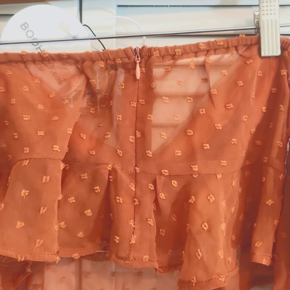 NWT boohoo Burnt Orange Sheer Off the Shoulder Crop Top - Picture 4 of 6
